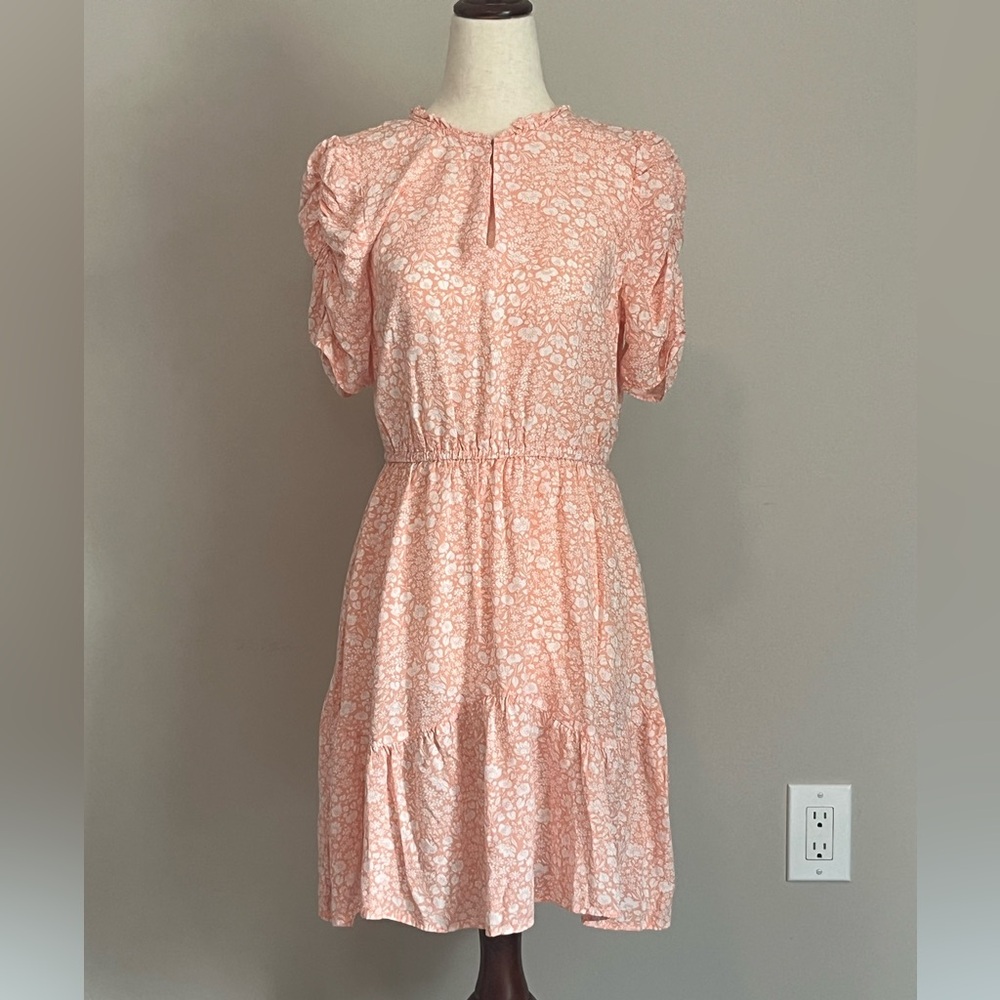 Peach Floral Keyhole Cottagecore Lightweight Dress
